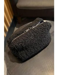 Bahels Siyah Düz Peluş Makyaj Çantası