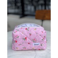 Batekso Pembe Papatya Desenli Tekstil Makyaj Çantası