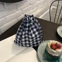 Sumicorn Design Lacivert Ekose Desenli Keten Makyaj Çantası