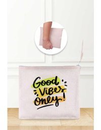 Gizeo Concept Çok Renkli Good Vibes Only Desenli Keten Makyaj Çantası