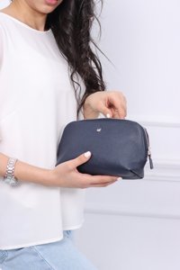 UK Leather Concept Lacivert Düz Deri Makyaj Çantası