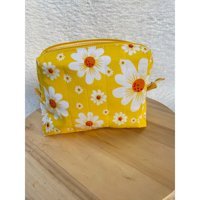 Kangaroo Sarı Çiçek Desenli Tekstil Makyaj Çantası
