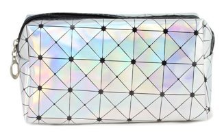 Nascita No:73 Beyaz Hologram Desenli Suni Deri Makyaj Çantası