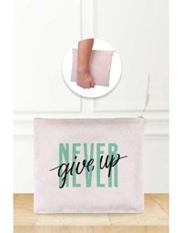 Gizeo Concept Çok Renkli Never Give Up Desenli Keten Makyaj Çantası