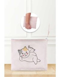 Gizeo Concept Çok Renkli Boring Cat Desenli Keten Makyaj Çantası