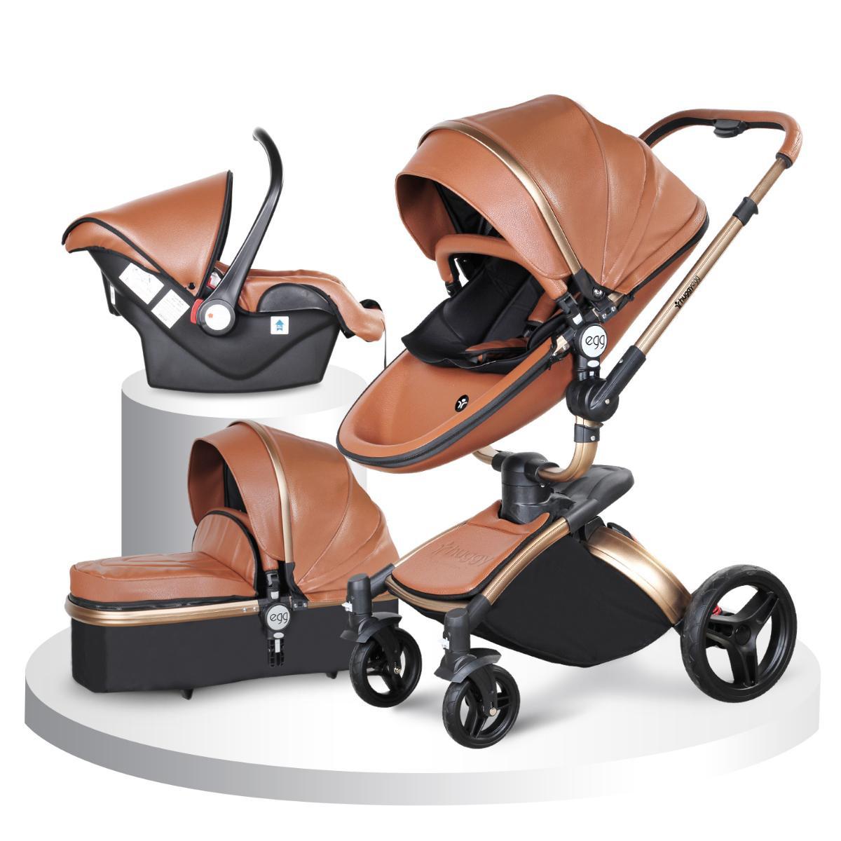 Huggy Egg 6 in 1 Çift Yönlü Katlanabilir Travel Sistem Bebek Arabası Kahverengi