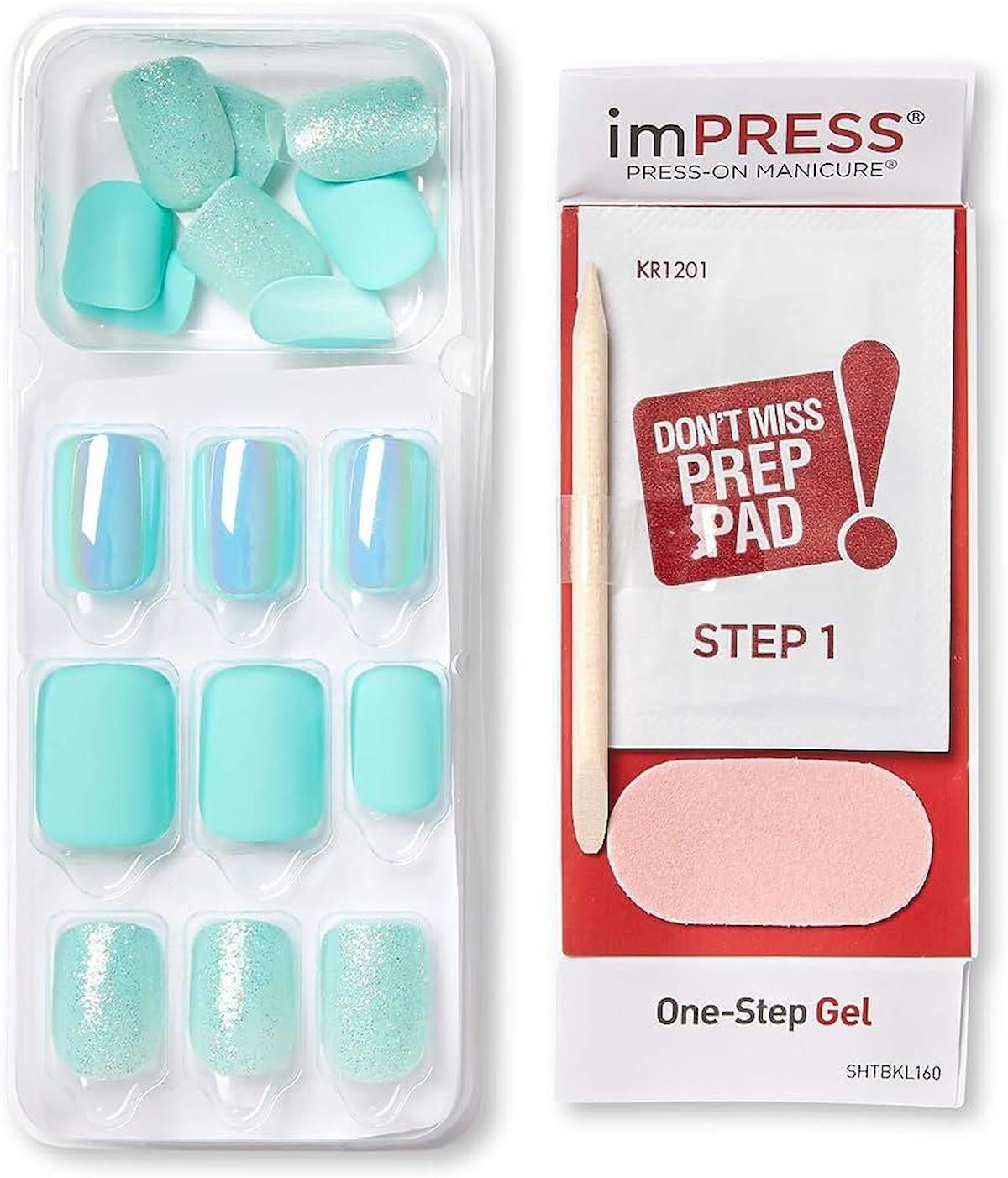 Impress Simli 30'lu Kare Mavi Takma Tırnak