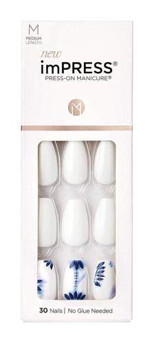 Impress Naturel 30'lu Oval Beyaz - Mavi Takma Tırnak