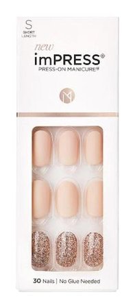 Impress Mat - Simli 30'lu Oval Bej Takma Tırnak