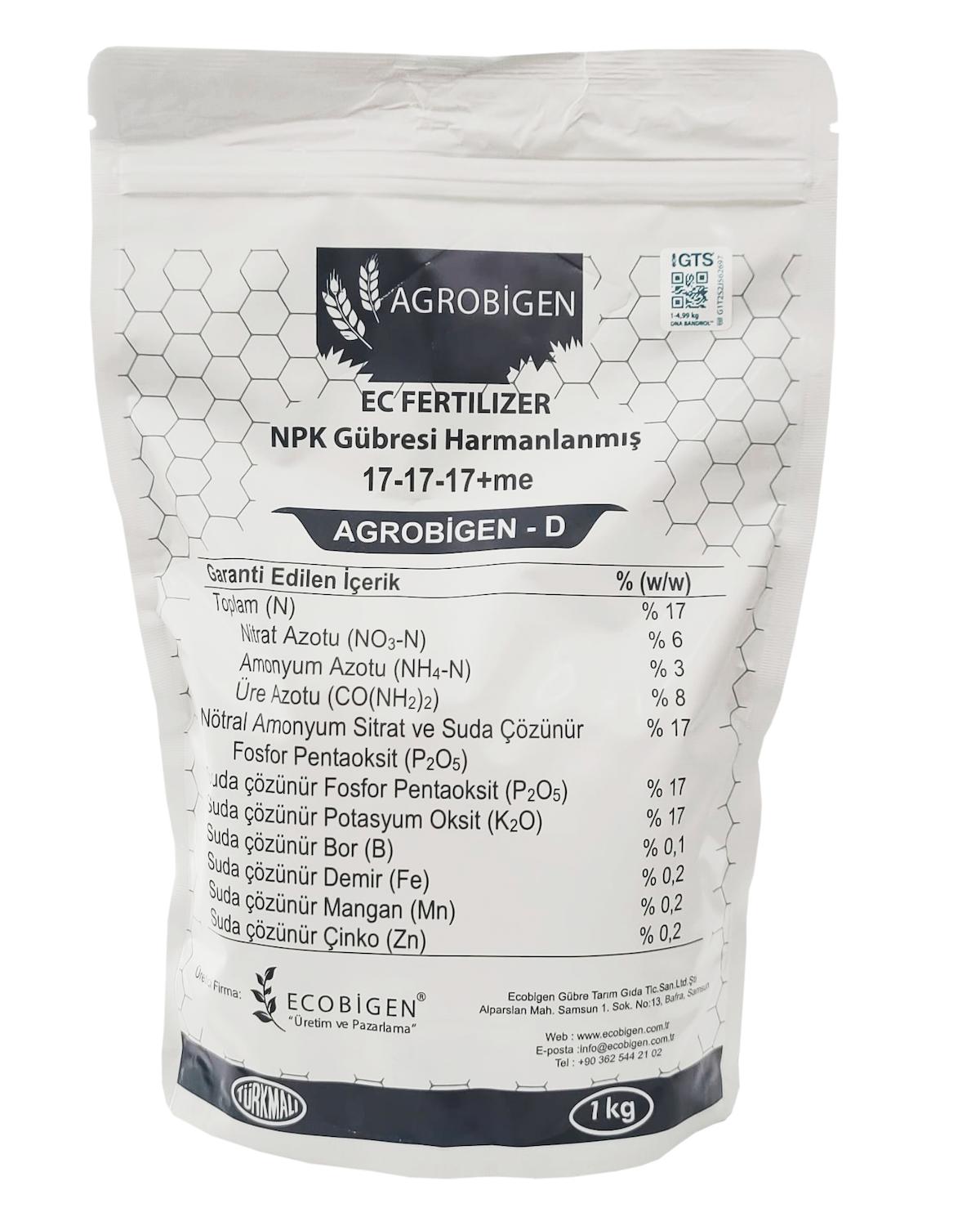 Agrobigen Azotlu NPK Gübre 17 17 17 Sentetik Toprak Granül Gübre 1 kg