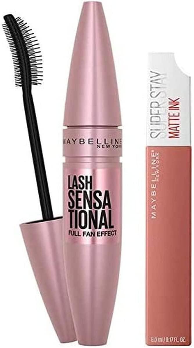 Maybelline New York 65 Seductress Kalıcı Mat Likit Fırçalı Ruj + New York Lash Sensational Ekstra Siyah Maskara