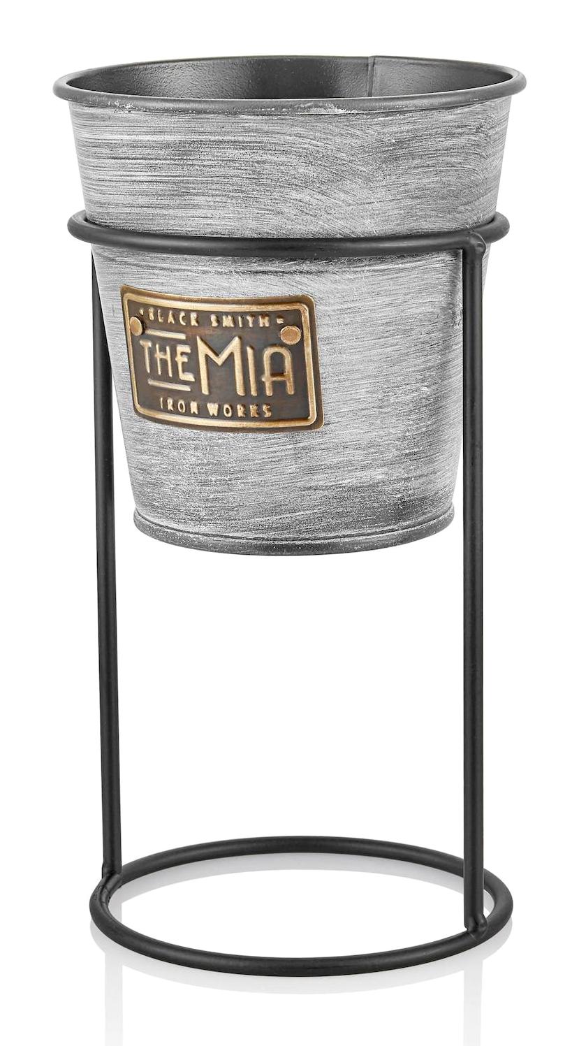 The Mia Galvaniz 27 cm Yuvarlak Ayaklı Saksı Gri