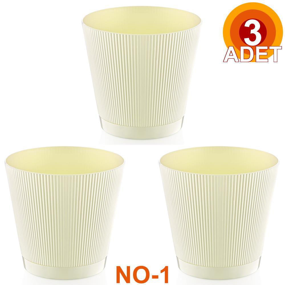 Okyanus Mina 1.5 lt Plastik Yuvarlak Saksı Krem 3'lü
