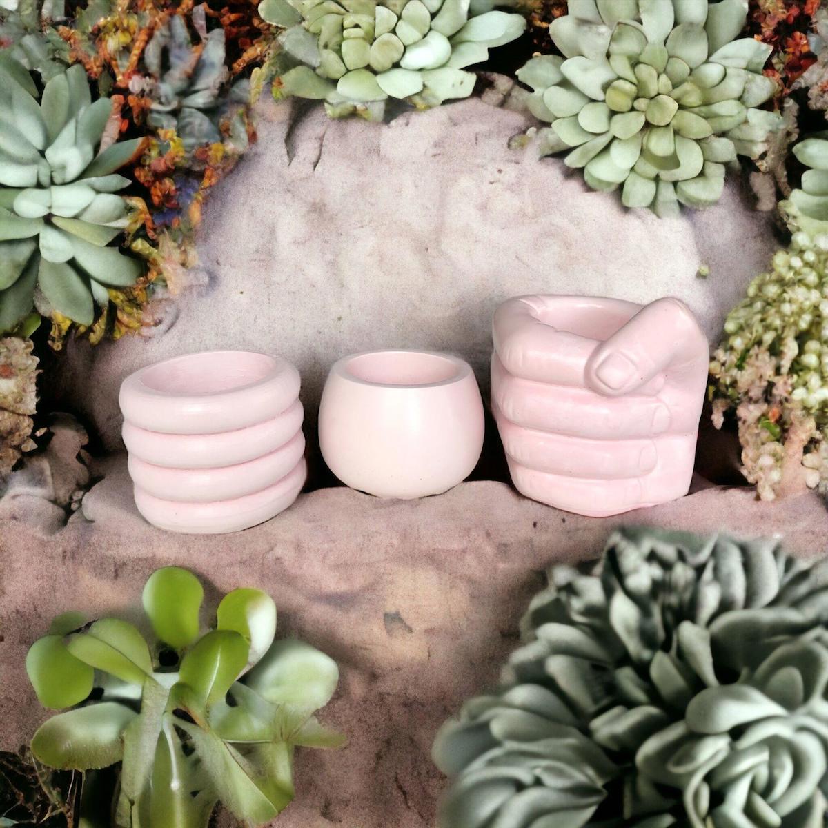 Cococraft Beton Yuvarlak Kaktüs Saksı Pembe 3'lü