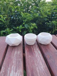 Acto Beton Oval Kaktüs Saksı Beyaz 3'lü
