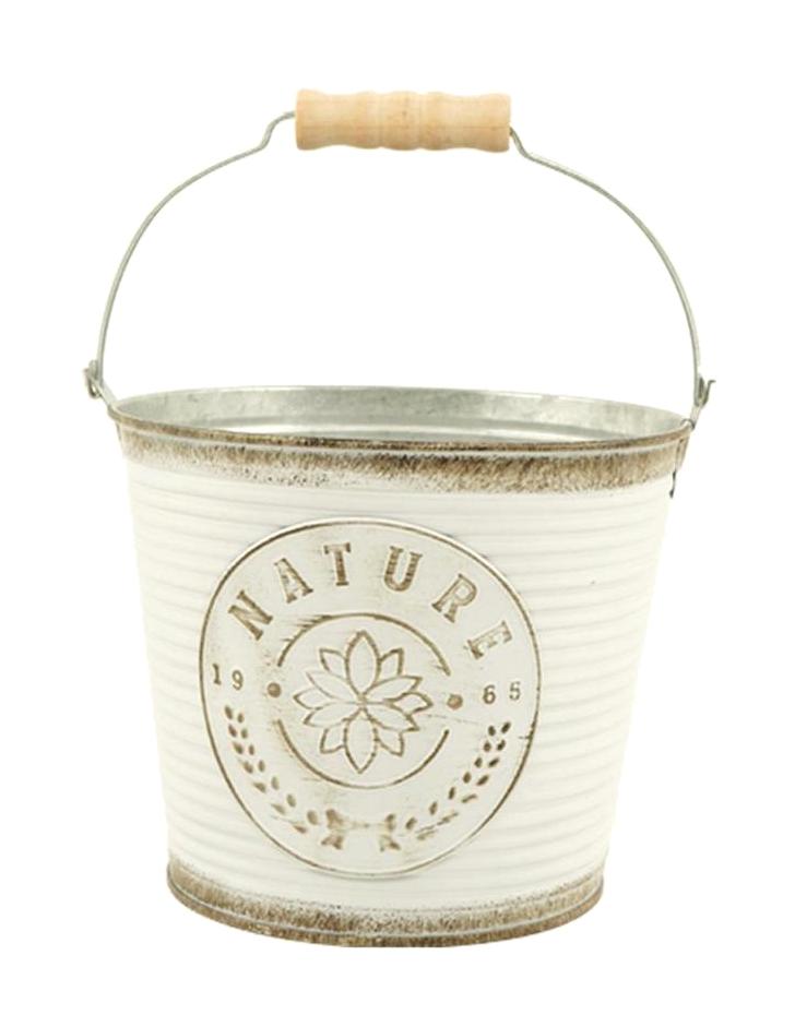 Via Gardenia Metal Yuvarlak Saksı Beyaz