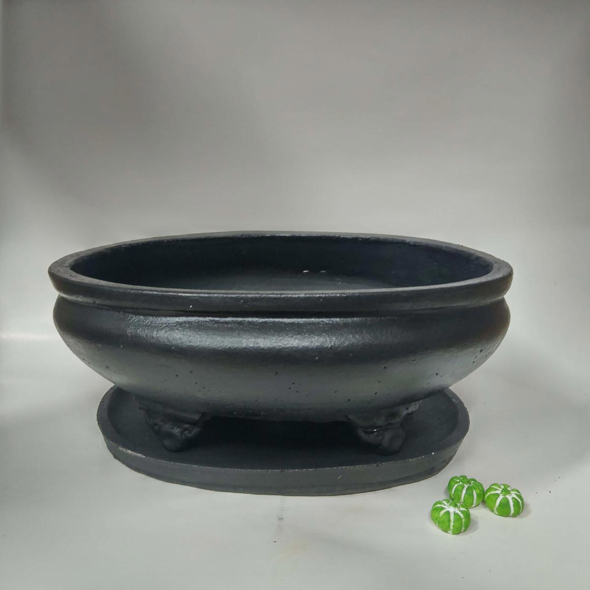 Eylül Sukulent Taş Tozu Yuvarlak Bonsai Saksı Siyah