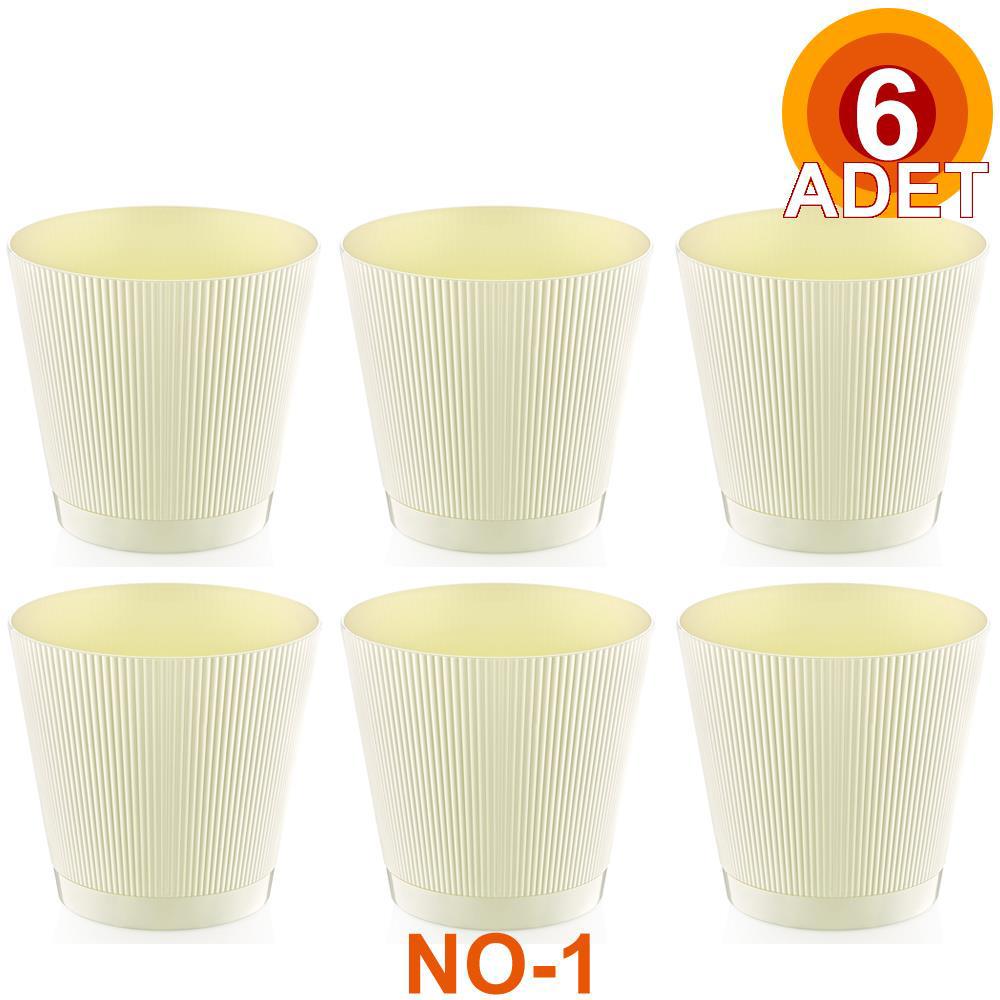 Okyanus Mina 1.5 lt Plastik Yuvarlak Saksı Krem 6'lı