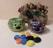 1001 Fırça Kabak Polyester Oval Kaktüs Saksı Mor-Yeşil 2'li