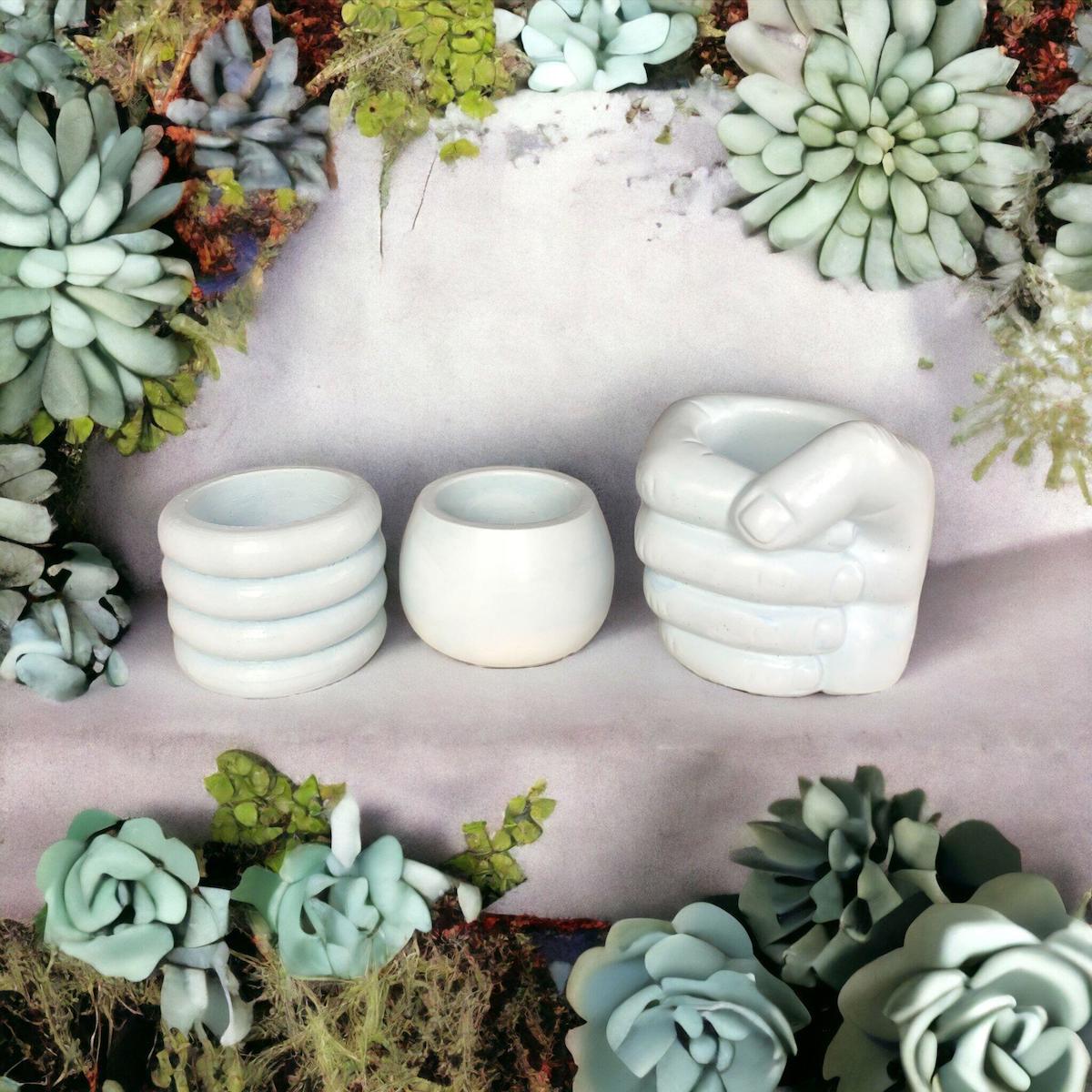 Cococraft Beton Yuvarlak Kaktüs Saksı Beyaz 3'lü