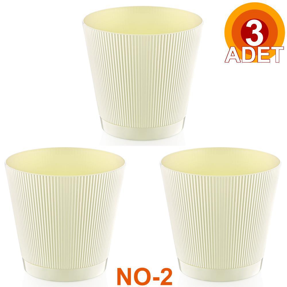 Okyanus Mina 2.5 lt Plastik Yuvarlak Saksı Krem 3'lü