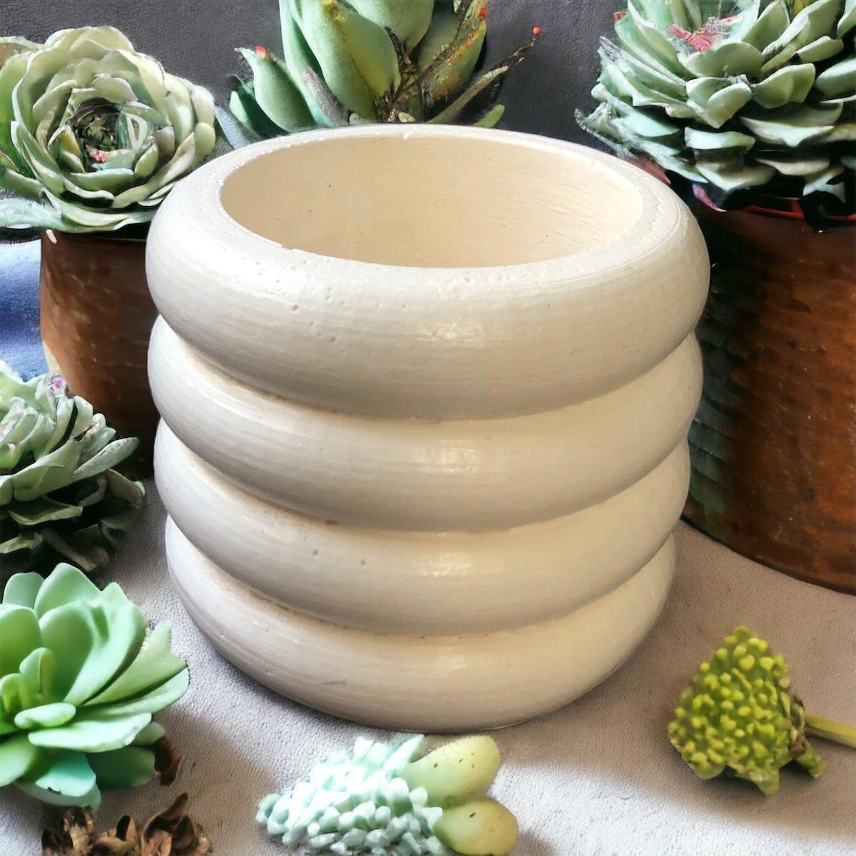 Cococraft Beton Yuvarlak Kaktüs Saksı Krem