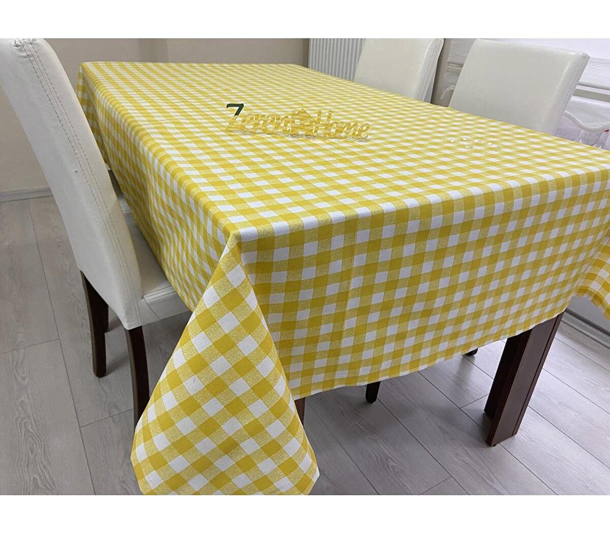 Zeren Home Pamuk 130 x 170 cm Dertsiz Dikdörtgen Masa Örtüsü Sarı