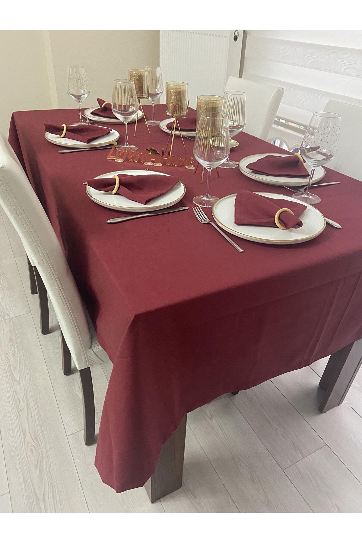Zeren Home Pamuk-Polyester 140 x 200 cm Dertsiz Dikdörtgen Masa Örtüsü Bordo