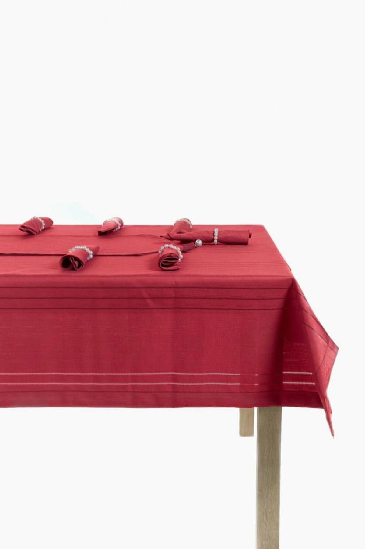 Nevresim Dünyası Pamuk 160 x 220 cm Dertsiz Dikdörtgen Masa Örtüsü Kırmızı