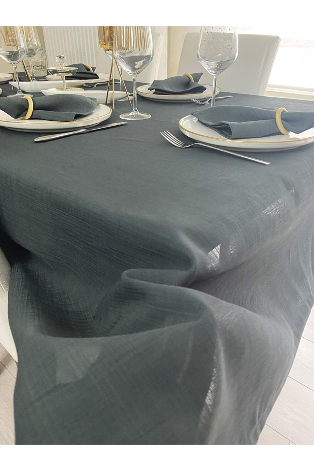 Zeren Home Polyester 150 x 300 cm Dertsiz Dikdörtgen Masa Örtüsü Füme