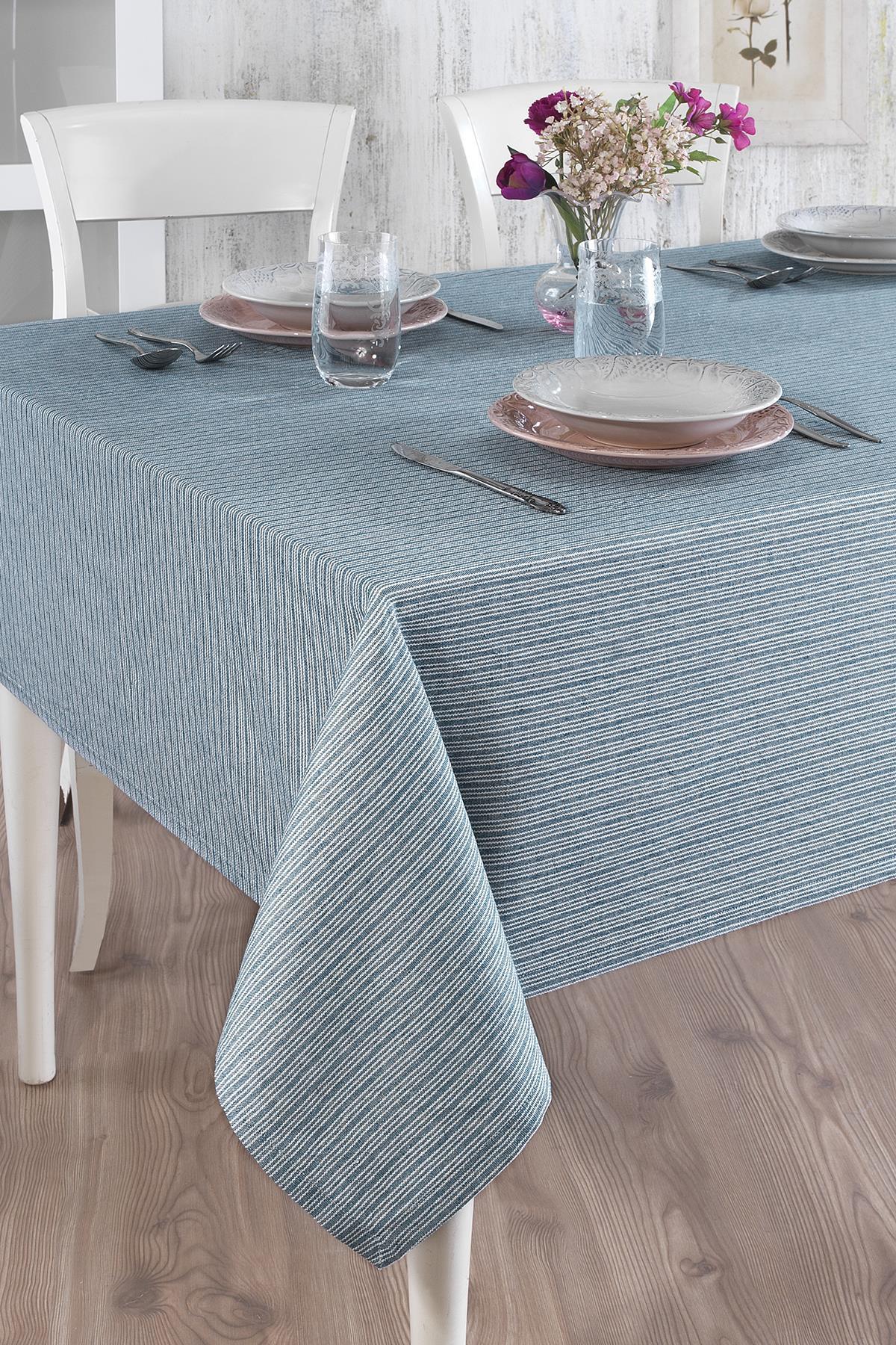 Ödel Home Keten 140 x 240 cm Dikdörtgen Masa Örtüsü Mavi