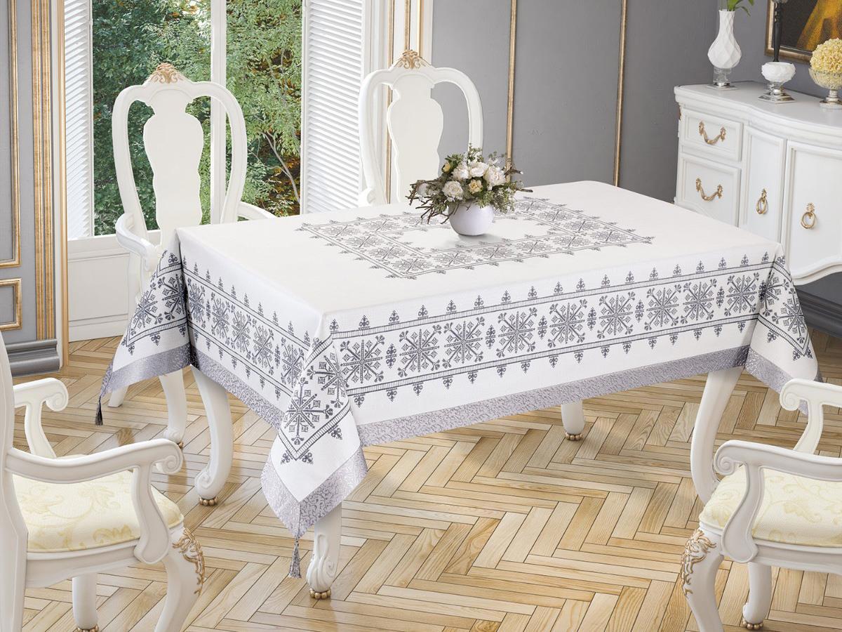 Çeyiz Diyarı Polyester 160 x 220 cm Dertsiz Dikdörtgen Masa Örtüsü Gümüş