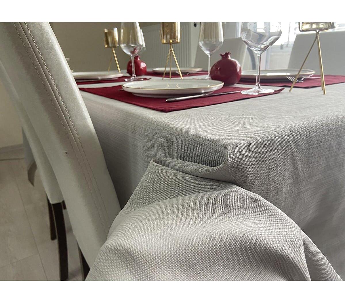 Zeren Home Keten 150 x 300 cm Dertsiz Dikdörtgen Masa Örtüsü Gri