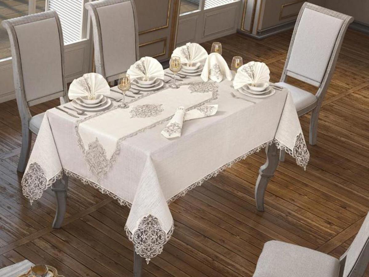 Çeyiz Diyarı Linen 160 x 220 cm Dikdörtgen Masa Örtüsü Krem