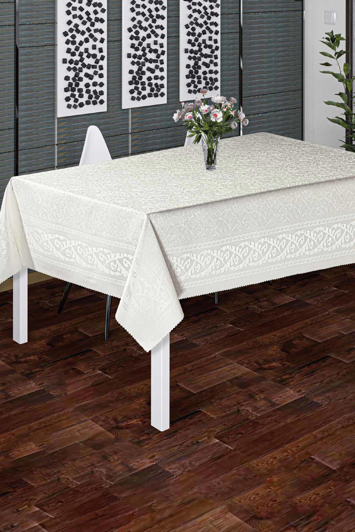 Depomaxx Polyester 150 x 220 cm Dikdörtgen Masa Örtüsü Bej