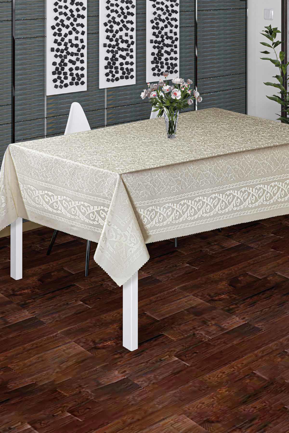 Depomaxx Polyester 150 x 220 cm Dikdörtgen Masa Örtüsü Krem