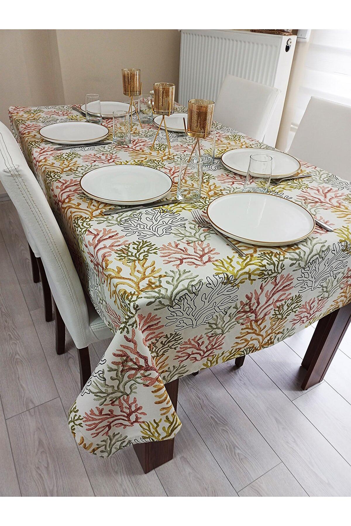 Zeren Home Pamuk 160 x 220 cm Dertsiz Dikdörtgen Masa Örtüsü Bej