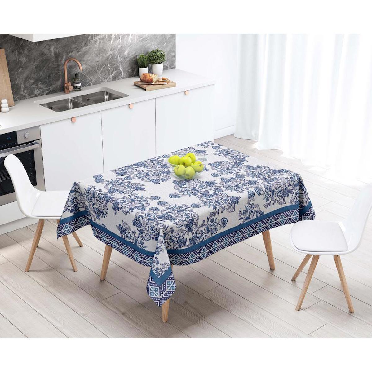 Adawall Keten 160 x 220 cm Dikdörtgen Masa Örtüsü Mavi