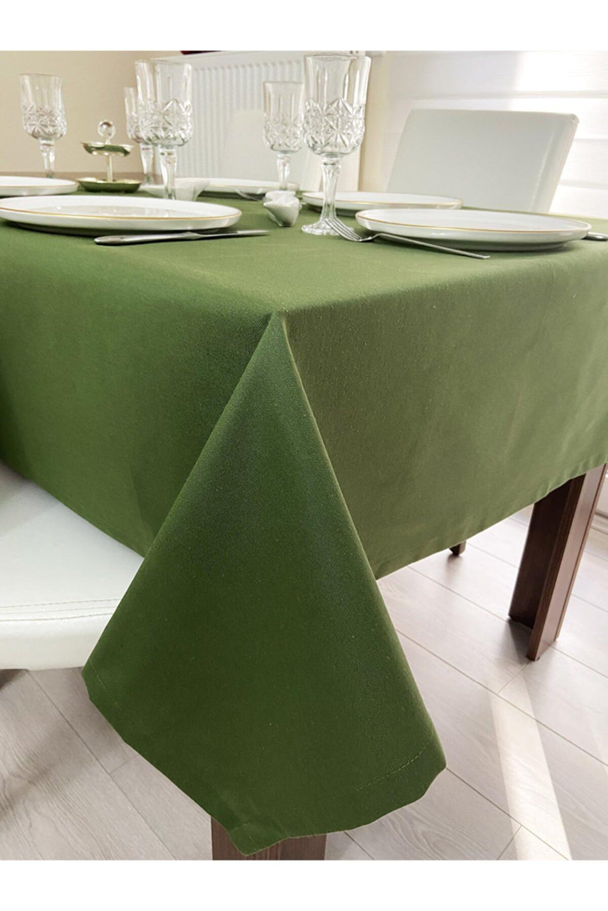 Zeren Home Pamuk-Polyester 150 x 220 cm Dertsiz Dikdörtgen Masa Örtüsü Yeşil
