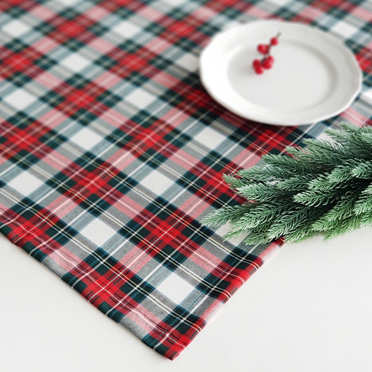 Bimotif Pamuk-Polyester 100 x 100 cm Kare Masa Örtüsü Beyaz-Kırmızı-Yeşil
