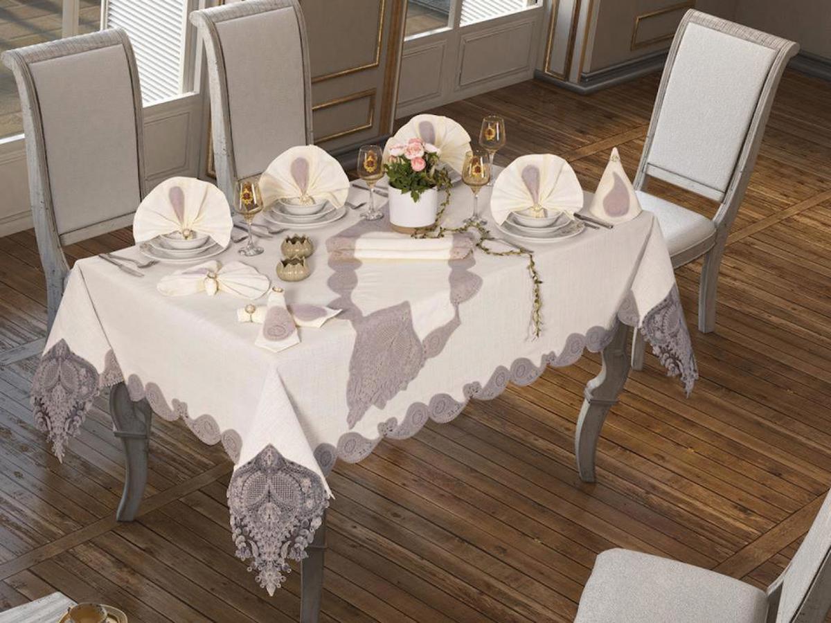 Çeyiz Diyarı Linen 160 x 220 cm Dertsiz Dikdörtgen Masa Örtüsü Krem