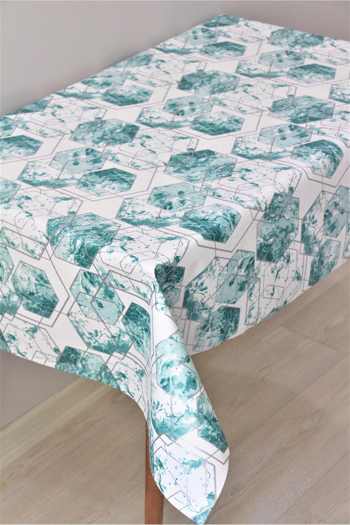 Dede Ev Tekstil PVC 140 x 140 cm Dikdörtgen Masa Örtüsü Beyaz-Pembe