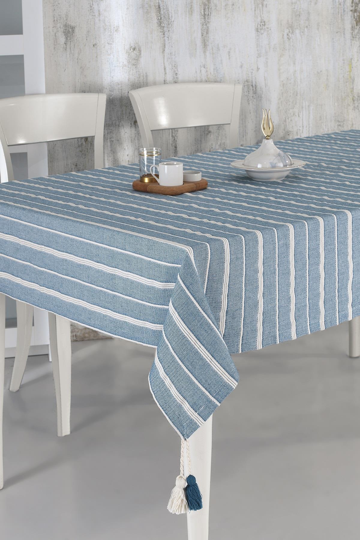 Ödel Home Pamuk 140 x 180 cm Dikdörtgen Masa Örtüsü Mavi