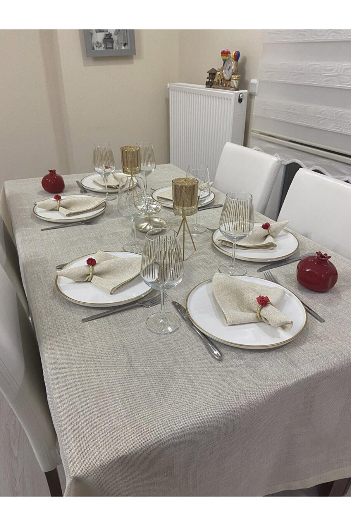 Zeren Home Keten 150 x 400 cm Dertsiz Dikdörtgen Masa Örtüsü Bej