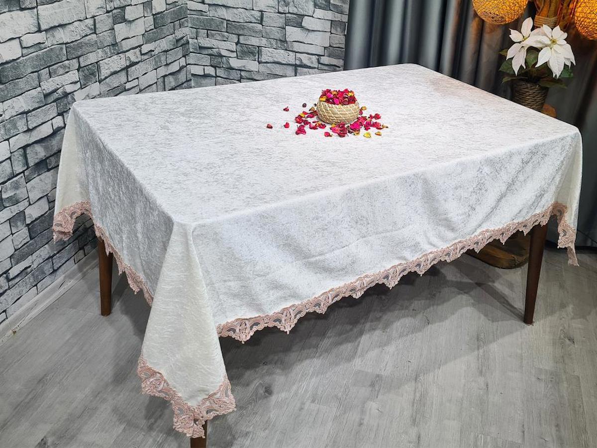 Çeyiz Diyarı Kadife 160 x 220 cm Masa Örtüsü Krem