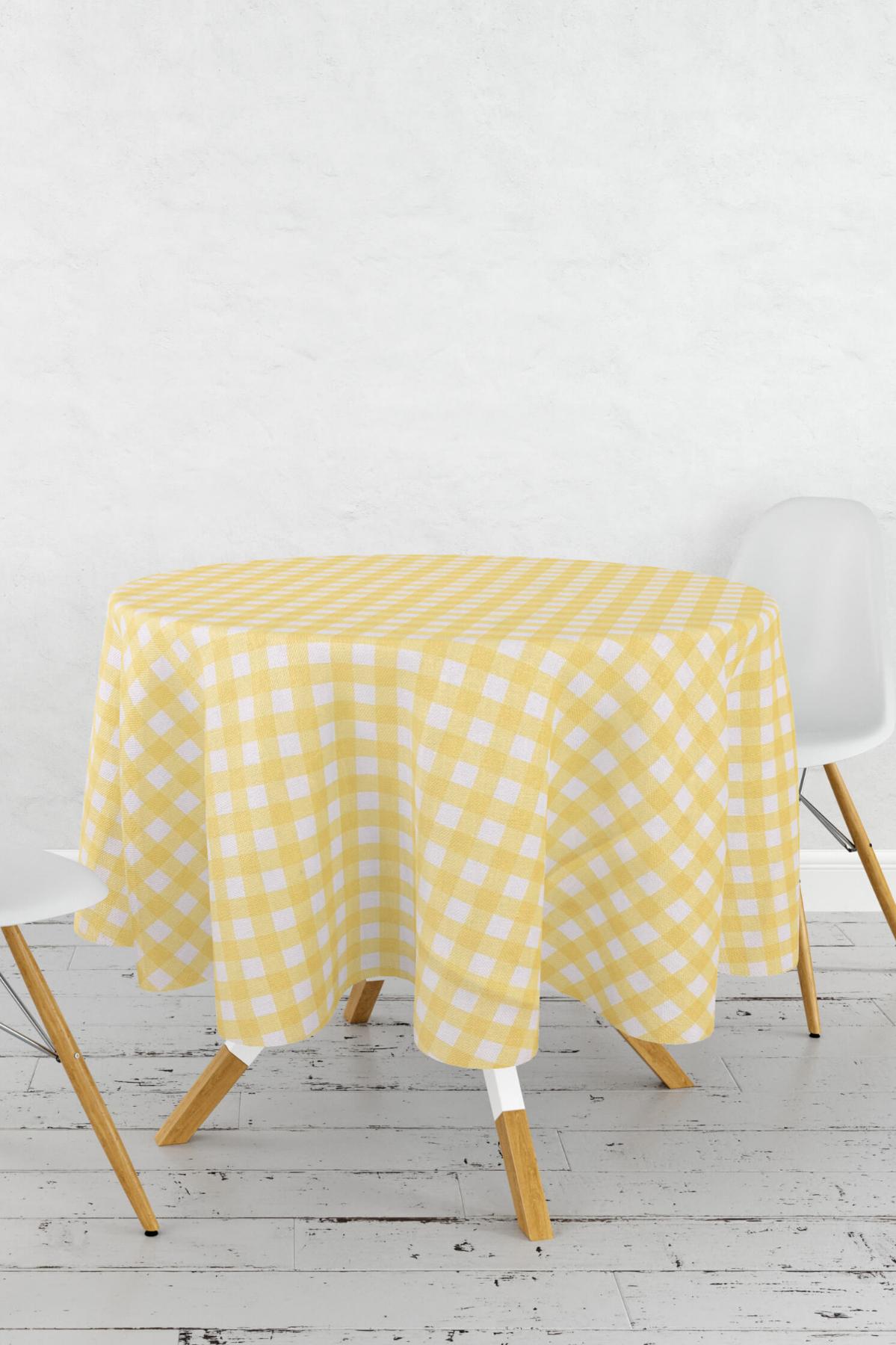 Favora Polyester 150 cm Dertsiz Yuvarlak Masa Örtüsü Beyaz-Sarı