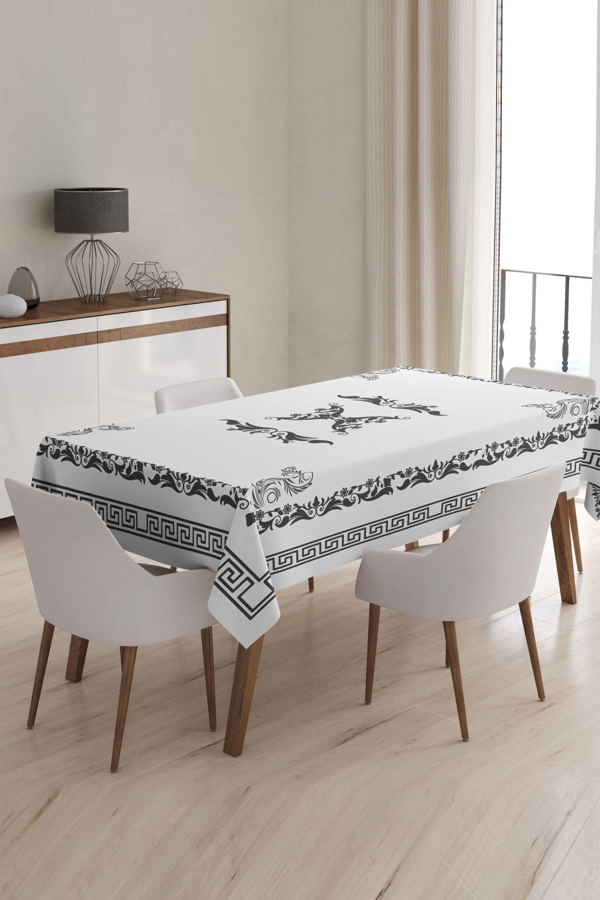 Depomaxx Polyester 160 x 220 cm Dikdörtgen Masa Örtüsü Beyaz-Siyah
