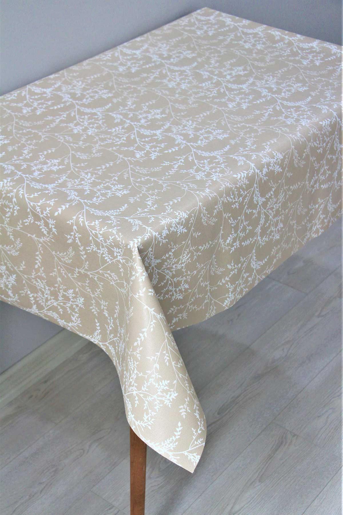Dede Ev Tekstil PVC 140 x 220 cm Dikdörtgen Masa Örtüsü Bej