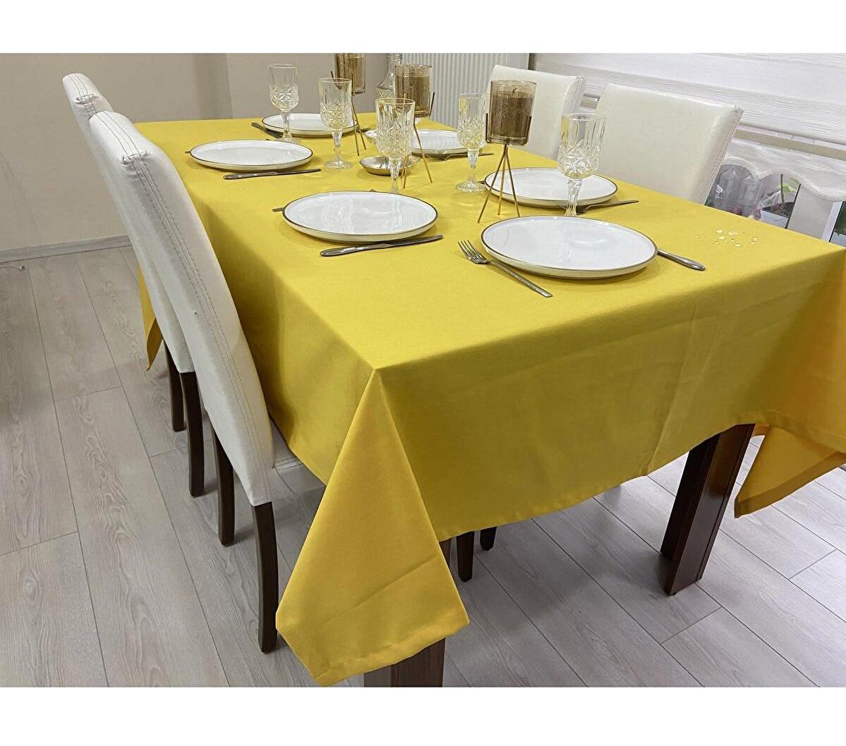 Zeren Home Pamuk 140 x 220 cm Dertsiz Dikdörtgen Masa Örtüsü Sarı