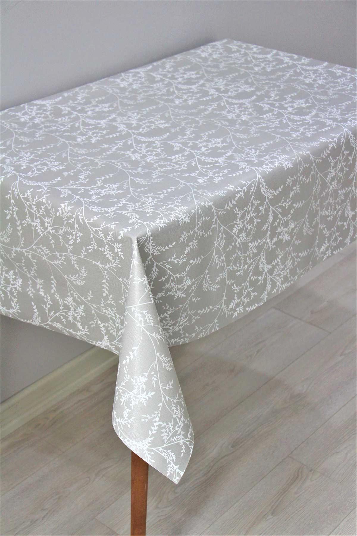 Dede Ev Tekstil PVC 140 x 260 cm Dikdörtgen Masa Örtüsü Gri